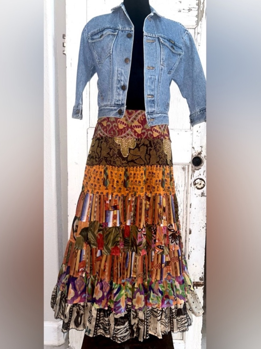 Sandy Starkman Bohemian Tiered Patchwork Maxi Skirt - Multi Colored